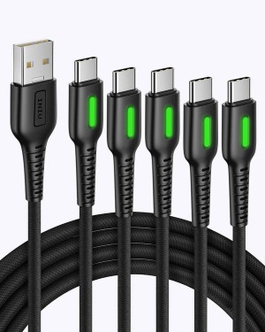 Iniu D3C Nylon USB C (3.3*2+6*2+10ft, 5-Pack) Cables Black | US-VCNKB3167