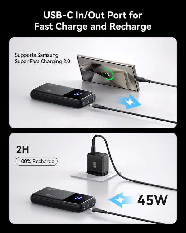 Iniu B62,20000mAh 65W USB C Laptop Portable Charger, PD QC Fast Charging 3-Output Power Bank Black | US-ASLIR8142