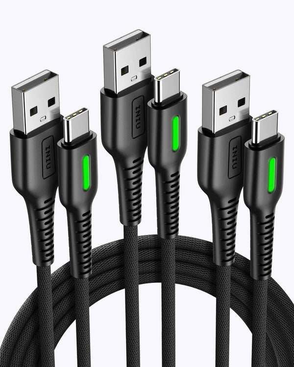 Iniu D3C Anti-Rupture USB C (6.6ft*2+1.6ft*1, 3-Pack) Cables Black | US-OPSVH1935