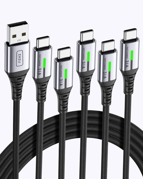 Iniu D5C Nylon USB C 5-Pack (1.6+3.3*2+6.6*2ft(0.5m+1m*2+2m*2)) Cables Black | US-HETCB1749