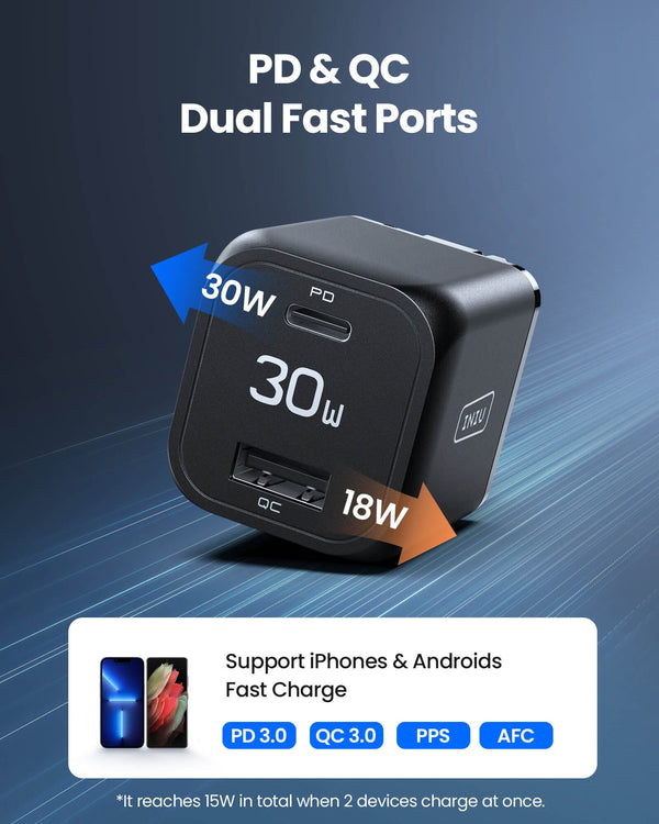 Iniu I611 Dual Port Charger 30W Chargers Black | US-TOCJE1697