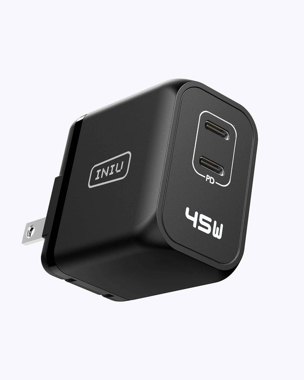 Iniu I622 USB C Charger 45W, GaN PD Dual Port Type C Charger Fast Charging Block, Foldable USB-C Wall Charger Power Adapter Chargers Black | US-ZKPOQ1805